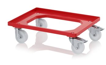 Onderwagen Rolplateau Trolley Rood 4 zwenkwielen plastic met rem